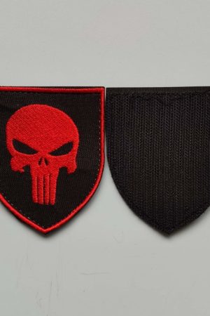 Шеврон Punisher, шеврон каратель, шеврон панішер, шеврон череп (червоний, червоний кант) на липучці 7х8см